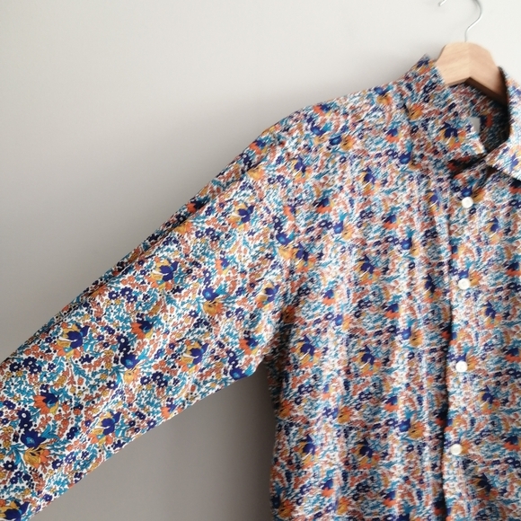 Eton Men's Slim Fit Floral Dress Shirt Orange Blue White 16.5 - Picture 6 of 17